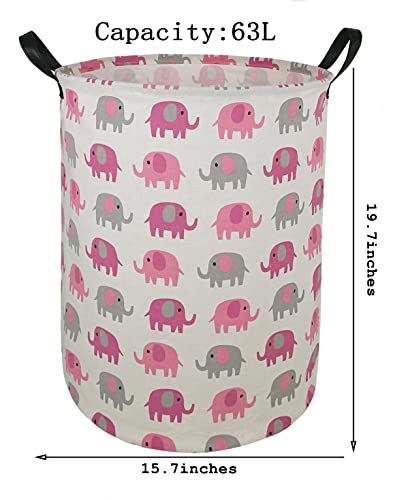 Image of 19.7 Inches Large Laundry Basket Waterproof Round Cotton Linen Collapsible Storage bin with Handles for Hamper Kids Room,Toy Storage(Elephant)