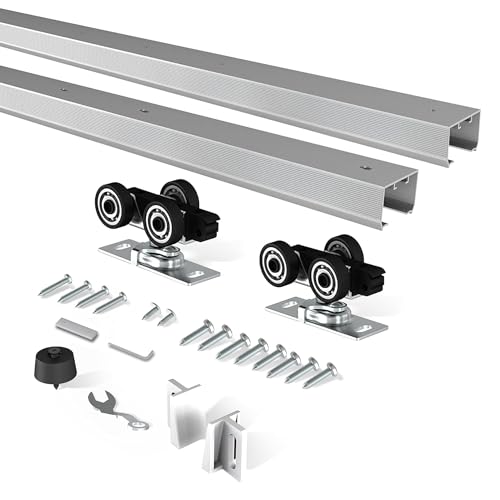BarnBase 5FT Pocket Door Track Kit, Spliced Aluminum Pocket Door Hardware 56.7