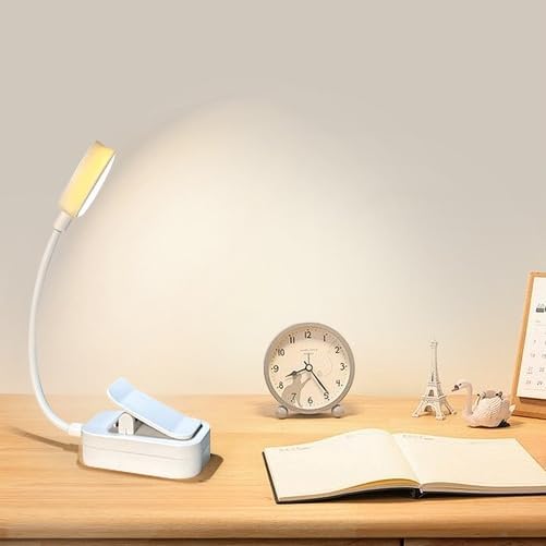 Night Light Reading Lamp USB Rechargeable Lights with 3 Colors Adjustable Flexible Book Light for Night Reading Bedside Work (White)