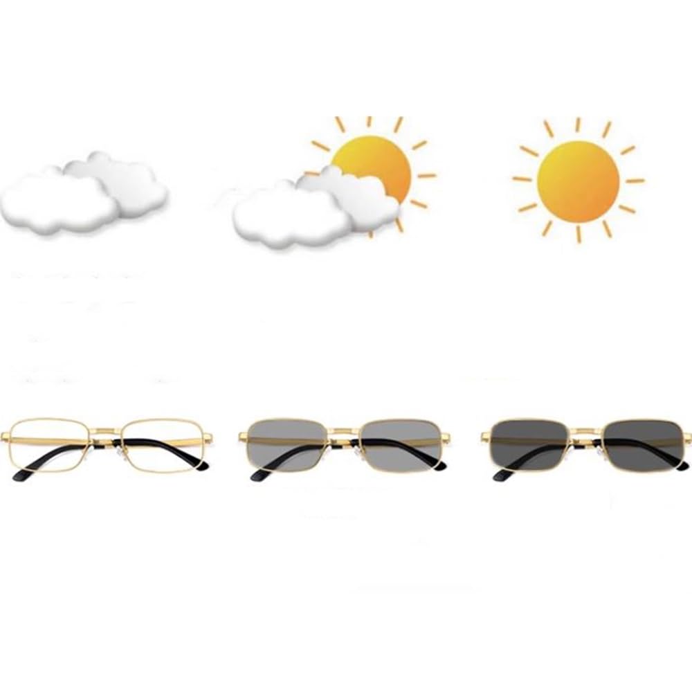 Faltbare Lesebrille Progressiver Multifokus Lesebrille Mini Tragbare Lesehilfe Titan Rahmen Computerbrille Mode (Golden,+2.0)(+1.5)