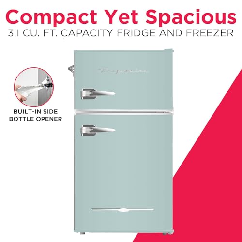 Frigidaire EFR840 Retro Mini Fridge with Freezer & Side Bottle Opener - Small 2 Door Refrigerator for Office Bar or College Dorm Room - 3.2 Cu Ft, Mint