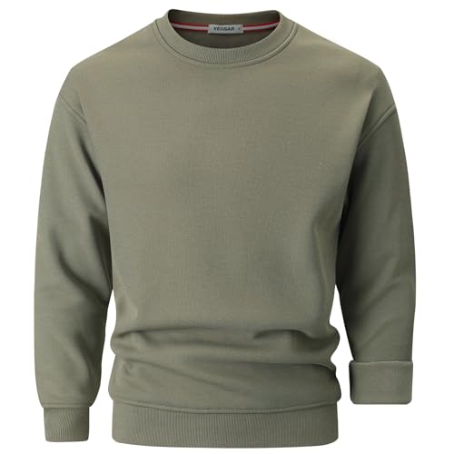 VEIISAR Herren Heavy Weight Pullover mit Rundhalsausschnitt,410g – Warmes Sweatshirt für Herbst & Winter - Dickes Fleece-Innenfutter (Army Green L)