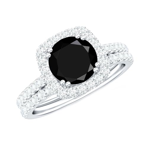 Certified Lab Grown Black Diamond Moissanite Bridal Ring Set, Aaaa Quality, Engagement Ring with Wedding Band, 18K White Gold, Size:US 7.00 -  Rosec Jewels, RCRI0821195942