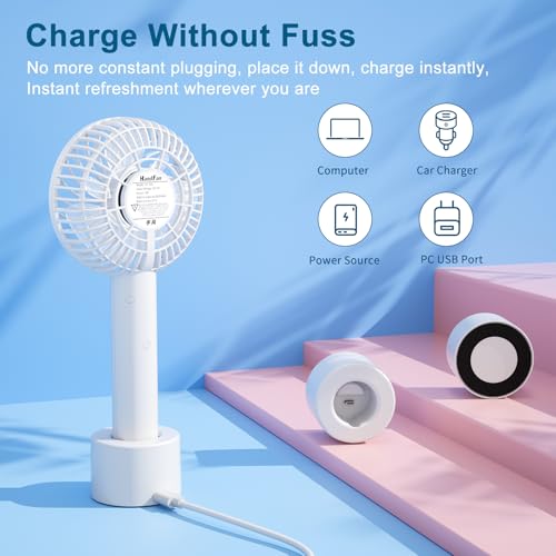 HandFan Portable Handheld Fan, Small Personal Hand Fan, Electric Mini Cooling Fans, USB Rechargeable Desk Fans for Travel Beach Makeup Office Disney, Gifts for Women(White) — view 3