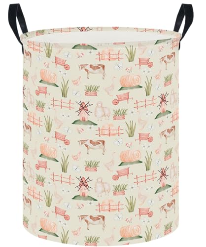 Image of CLOCOR Large Laundry Basket,Waterproof Nursery Hamper,Collapsible Fabric Storage Container,Room Decor,Gift Basket（Farm
