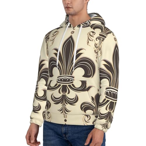 Men's Fleece Pullover Hoodie Long Sleeve Hooded Fleur-de-Lis and Coat Arms Knight Sweatshirt Casual Shirts With Pockets Medium Black3