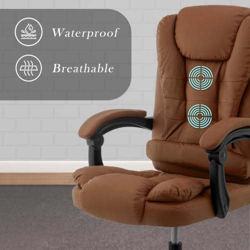 Image of Casa Copenhagen Italia Premium Leatherette Office Chair for Work | Boss Chair, Ergonomic Executive, Luxurious Cushioned Arms & Seat, 2 Point Back Massager, Heavy Duty Metal Base (Mud Brown)