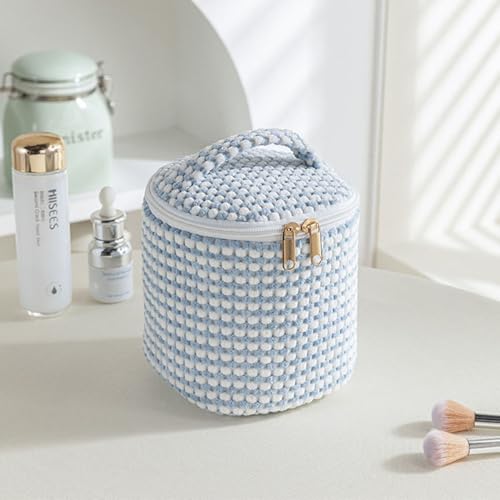 Lindo conjunto de bolsa organizadora de cosméticos para viagem para mulheres - Estojo organizador de acessórios eletrônicos, bolsa de acessórios de cabo, bolsa balde - bolinhas azuis