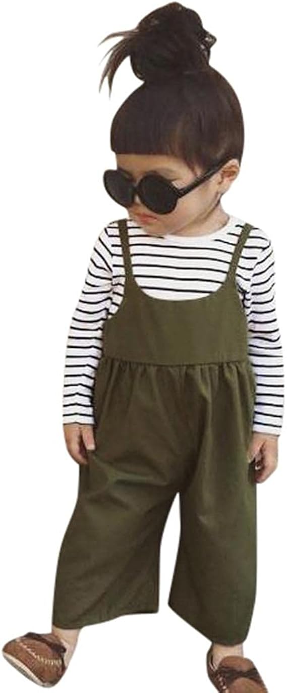 Amazon Co Jp ベビー Tシャツ 女の子 秋 冬 長袖 トップス キッズ ボーダー 可愛い 赤ちゃん 服 新生児 肌着 サロペット セットアップ おしゃれ 韓国 ロングパンツ 子供 無地 ガールズ ワイドパンツ カジュアル 柔らかい ベビー服 プレゼント 服 ファッション小物