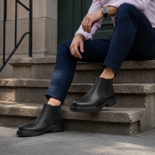 Image of Holy dove Men's Wide Toe Box Platform Chelsea Boots Slip-On Casual Ankle Dress Boot