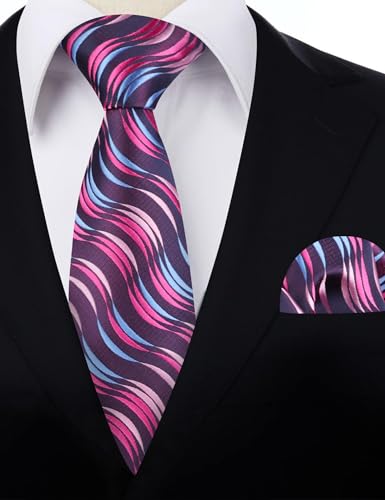 Image of Alizeal Mens 3.15'' Gradient Novelty Pattern Tie Set with Pocket Square Casual Color Tie Set