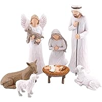 CHUANGLI Krippenfiguren Set, Handbemalte Krippenfiguren, 7 Krippe Handbemalte Harzfiguren, JesusBaby, Maria, Josef, Esel, Engel und Zwei Schafe, Weihnachtsdeko Geschenke