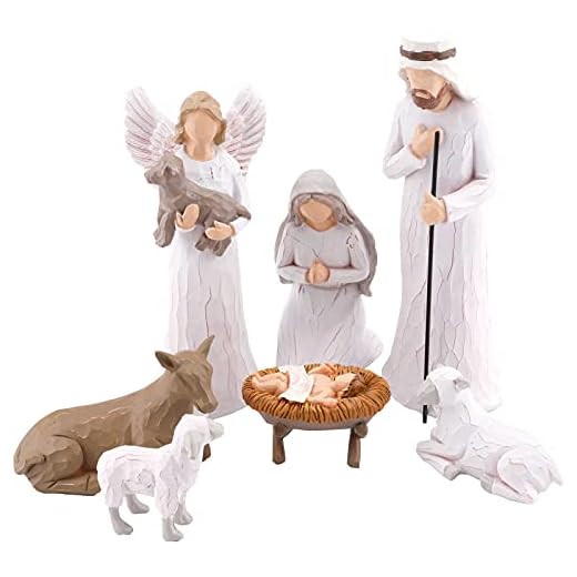 CHUANGLI Ensemble de crèche de Noël en résine avec figurines, crèche de Noël traditionnelle pour décoration