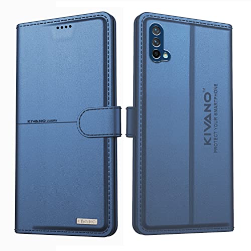 Image of KIVANO Professional Series Wallet Case for OnePlus Nord CE 5G | Luxurious Design | Handcrafted Unique | Premium | PU Leather Flip Cover | Card Slots | Kickstand | Magnetic Closure - Dark Blue