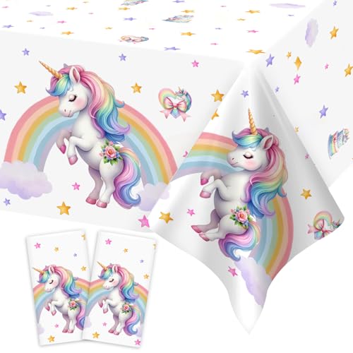 Heboland 2 pièces Nappe Licorne Anniversaire Fille, 137 x 274cm Nappes Anniversaire Licorne pour Décoration Licorne, Deco Anniversaire Fille