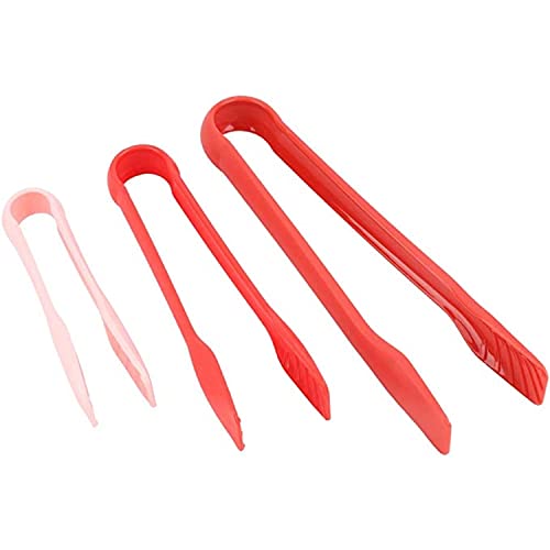 Image of YANCI 3 Pcs Reusable Plastic Kitchen Serving Tongs, Non-Slip Bread Clip for Cooking, Salad Tongs, Colorful Tongs, Catering and Everyday Use (Red)