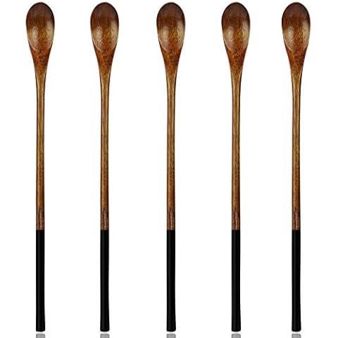 AOOSY Cucharas de Madera de Mango Largo 5 Piezas Cover