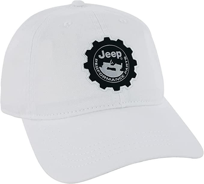 Jeep Hat Performance Parts Gear Logo Heavy Twill White Baseball Cap