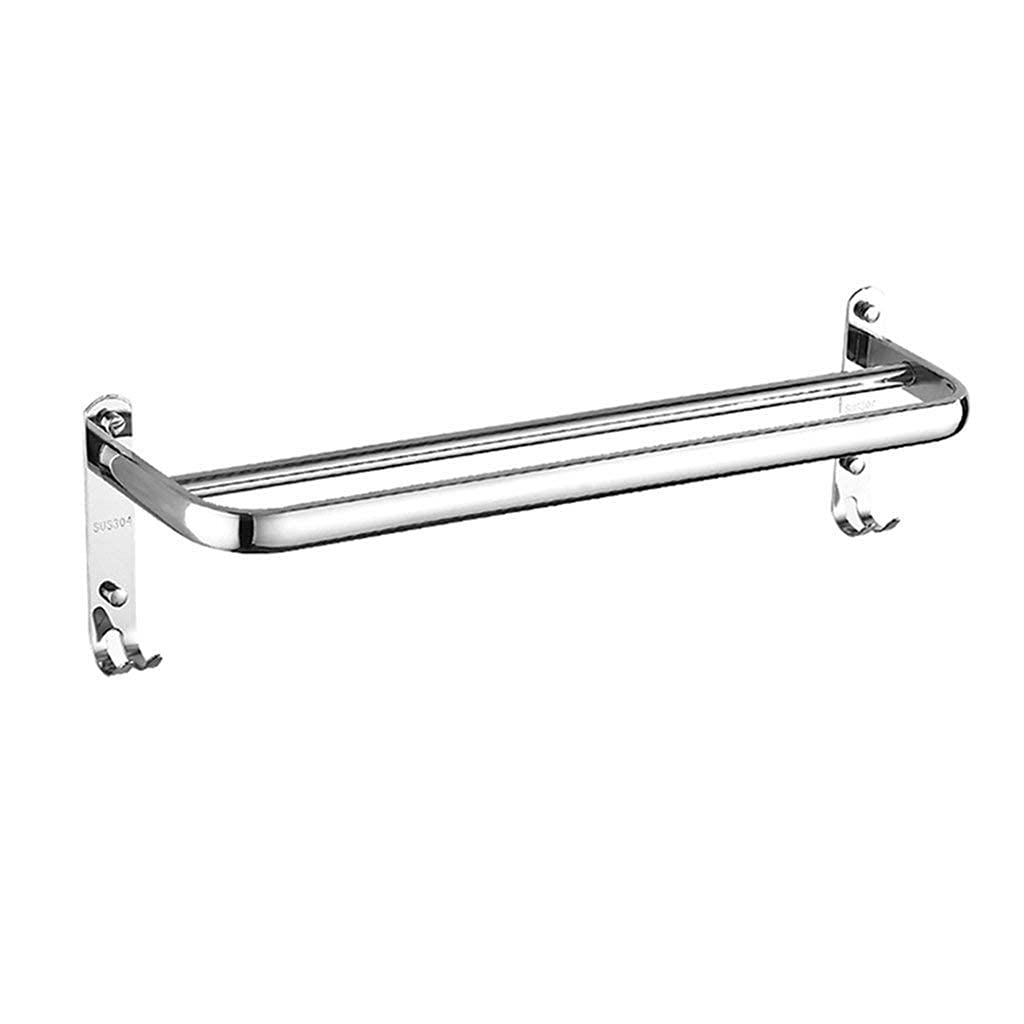 Porte-serviettes double 60 cm mural en inox brillant avec crochet porte-torchon pour salle de bain