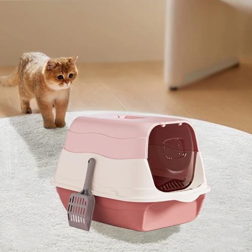 Arenero cerrado grande para gatos con tapa rosa miniatura 5