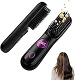 Go Brush Pro for Short Hair, 2026 Upgraded Hair Straightener Brush, Portable Cordless Straightener Brushs for Travel, Fast Heating Hair Straightener with LCD Temperature Display, Travel Gift (Black)