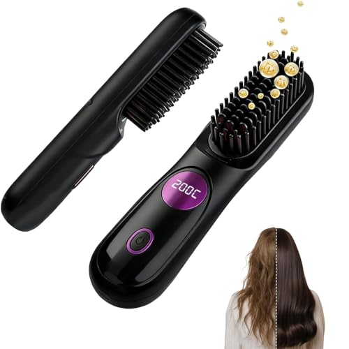 Go Brush Pro for Short Hair, 2026 Upgraded Hair Straightener Brush, Portable Cordless Straightener...