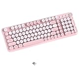 COVEVA Wireless Bluetooth Keyboard - Full Size Retro Round Typewriter Style Wireless Keyboard with 2.4GHz & Bluetooth Dual-Mode Compatibility for PC, Laptop, Windows, Mac, and More (Pink)