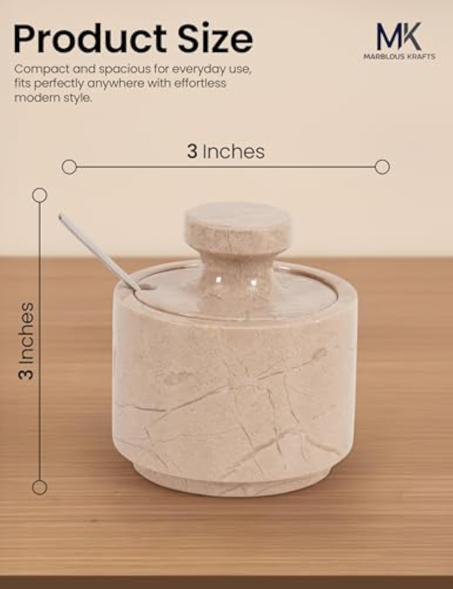 Marble Salt Cellar with Lid and Spoon, Kitchen Decor