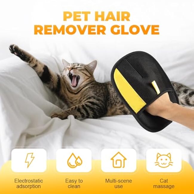 Pet Hair Remover Gloves, 2025 Upgraded Pet Grooming Gloves Hair Remover Electrostatic, Premium Efficient Hands on for Dogs, Cats & Horses (1PCS)-9JHirspk
