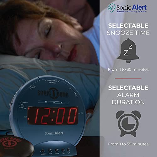 Image of Sonic Alert Sonic Bomb Dual Alarm Clock with Bed Shaker, Turquiose Vibrating Alarm Clock Heavy Sleepers, Battery Backup | Wake with a Shake