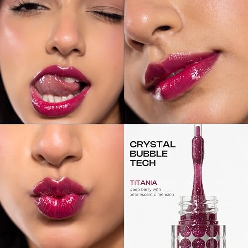 Image of Dream Beauty Solace Lip Gloss | Berry with Chrome Pearls| Non-sticky tinted collagen lip gloss with Hyaluronic Acid and Vitamin E for Hydrated, Plump and Smooth Lips | Luxurious Application Long-Lasting Soft and Fuller Lips | 4.7 ml (Titania)
