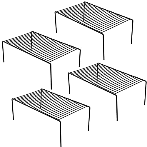 GEDLIRE Kitchen Cabinet Shelf Organizer Set of 4, Medium (13 x 9.4 inch) Metal Wire Pantry Storage Shelves, Dish Plate Racks for Cabinets, Freezer, Counter, Cupboard Organizers and Storage, Black