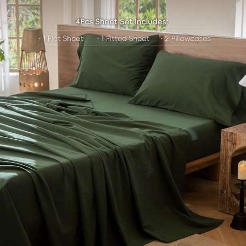 Image of MooMee Sheet Set 100% Washed Cotton Linen-Like Extra Deep Pocket Queen | Relaxed Linen-like Texture. Soft, Breathable & Lightweight Comfort. 15-19 inch Extra Deep Pocket with All-around Elastic