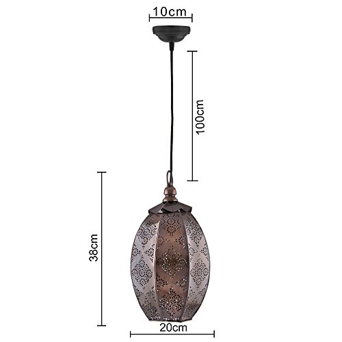 Homesake Moroccan Oval Hanging Lamp-Handcrafted Metal Pendant Light for Home Decor|Vintage Ceiling Light Fixture with Intricate Cutwork Design|Lighting for Living Room,Bedroom,Dining Room (DC)(Copper)