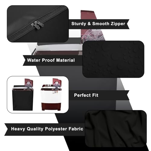 Image of Polyester Washing Machine Cover Compatible for LG 6 KG Semi-Automatic Top Loading P6001RG, Black