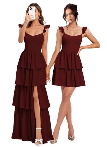 Dessiny Spaghetti Strap Detachable Bridesmaid Dresses with Slit 2025 Tiered Cocktail Party Dresses with Ruffles DE456