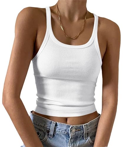 DUOEASE Tank Top Weiß Damen Casual Slim Fit Oberteile Weiß Elegant Spaghettiträger Top Damen