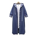 Coat for Women Pervobs Women Denim Jacket Casual Long Sleeve Hooded Long Coat Outwear Overcoat(M, Blue)