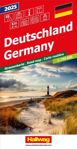 Hallwag Strassenkarte Deutschland 2025 1:750.000: Inkl. Transitpläne, Ortsverzeichnis und Reiseinformationen