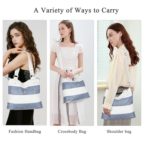 Image of Angel Kiss Hobo Shoulder Purses for Women Large Soft Washed PU Leather Stripe Crossbody Handbags