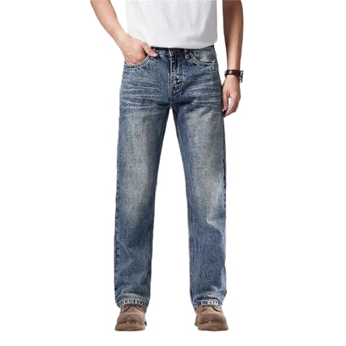 Men's Spring Fall Jeans – Straight Wide-Leg Washed Loose Denim Pants