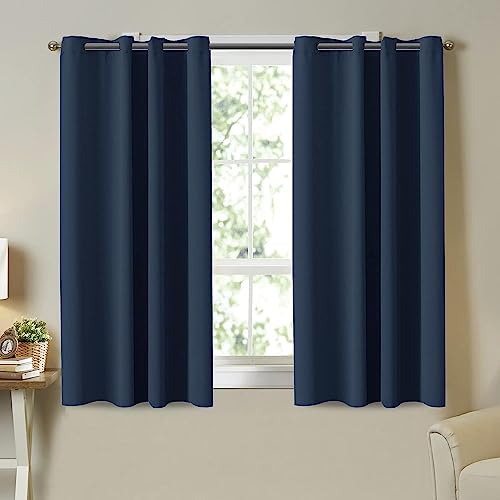 Turquoize Navy Blue Blackout Curtains Light Reducing Thermal Insulated Solid Grommet Blackout Curtains, 2 Panels Set, Grommet/Eyelet Top, Nursery & Infant Care Curtains, 52" W x 54" L, Navy Blue