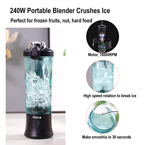 Portable Blender, Personal Blender for Shakes and Smoothies, 20 Oz BPA Free Cup, Waterproof Blender with USB Rechargeable can crushes ice (Black) - Image 3