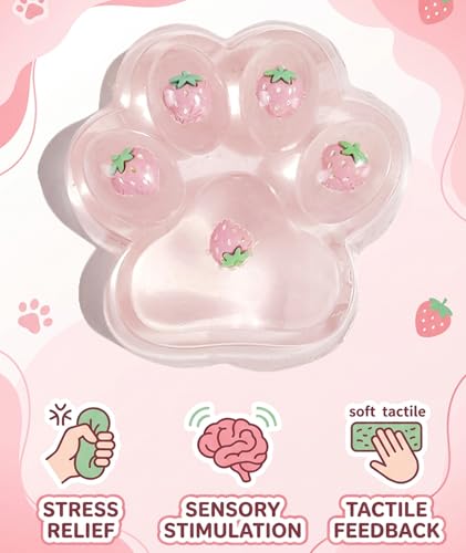 Image of Taba Squishy Cat Paw, Taba Squishy, Fidget Toy and Sensory Play, Taba Squishy Paw, Soft Squeeze Ball for Management and Aid, Fufu Squishy Cat Paw, Large Strawberry Cat Paw Squishy Toy 1 Piece