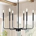 LAMPKEDUO Black Farmhouse Chandeliers for Dining Room 6-Lights Hanging Rustic Metal Matte Black Chandeliers Light Fixtures for Entry Kitchen Island Bedroom