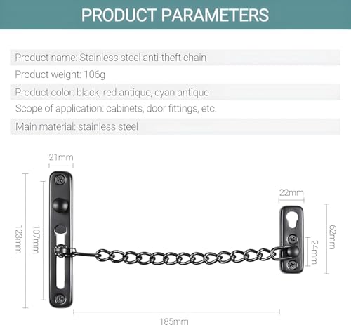 Image of Black Door Security Chain Heavy Duty Safety Chain Lock Door Guard Chain Latch for Home Security Interior Door Chain Lock Anti Theft Door Security Hardware for Main Door Front Door Chain Restrictor