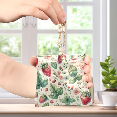 Strawberrys and Leafs Coin Purse Leather Pouch Change Purse, Squeeze Coin Pouch for Cards, Keys & Lipsticks, Unisex4