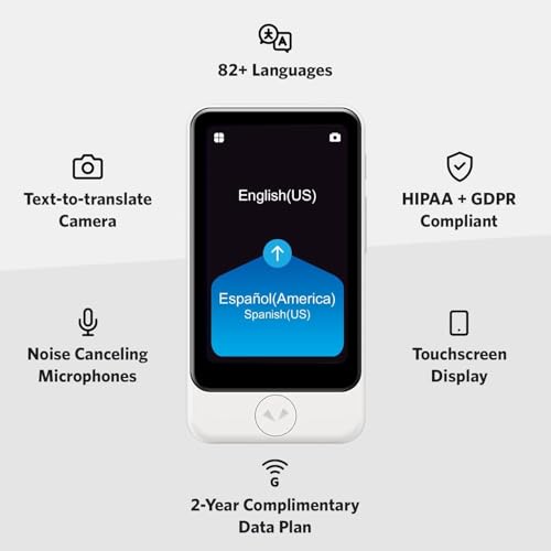 Pocketalk Plus -Real Time, Two-Way Voice & Camera 84+ Language Translator - Extra Large Screen, Longer Battery Life, HIPAA Compliant - Perfect for Travel, Business, Doctors, Nurses, Teachers, Students