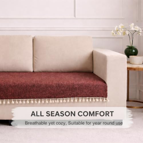 Image of STITCHNEST Jute Sofa Cover - Copper, 24x30 Inch | Soft Textured Fabric with Tassel| Sofa for Living Room Decor