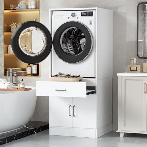 MSFE Meuble pour Machine à Laver avec Étagère Coulissante sous Le Meuble de la Machine à Laver avec Espace de Rangement Armoire pour Machine à Laver...